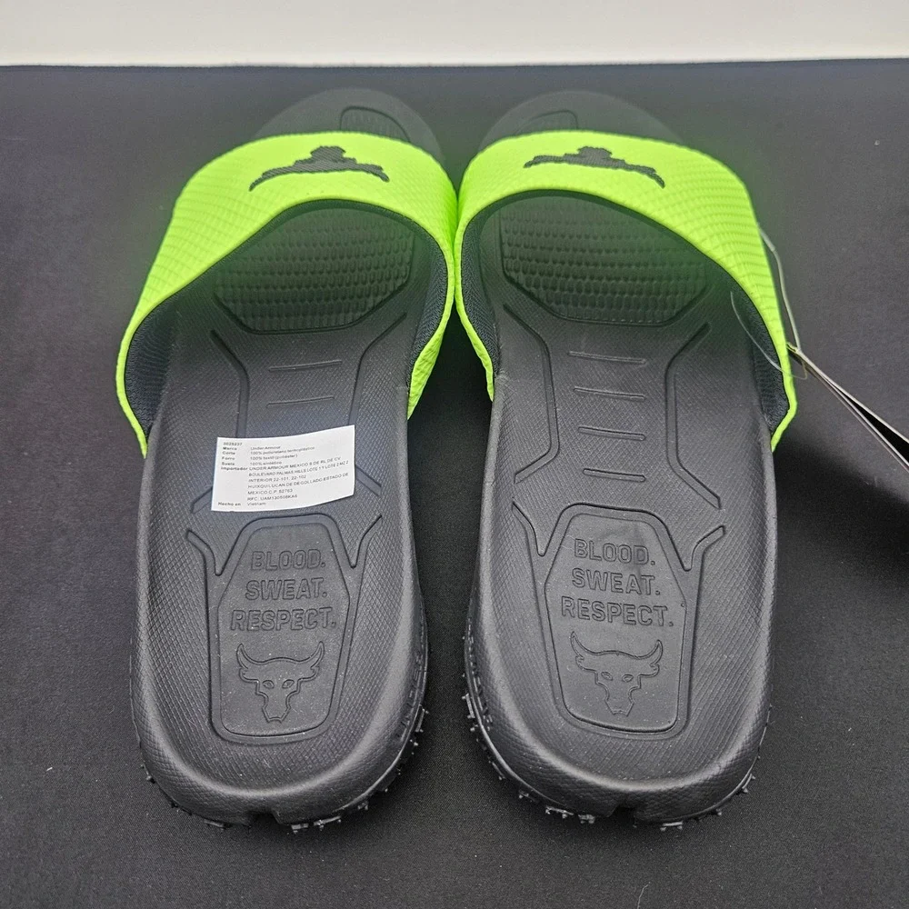 Under‎ Armour Project Rock SL 2.0 Mens Sz 13 Lime Green Black Slides 3025237-302